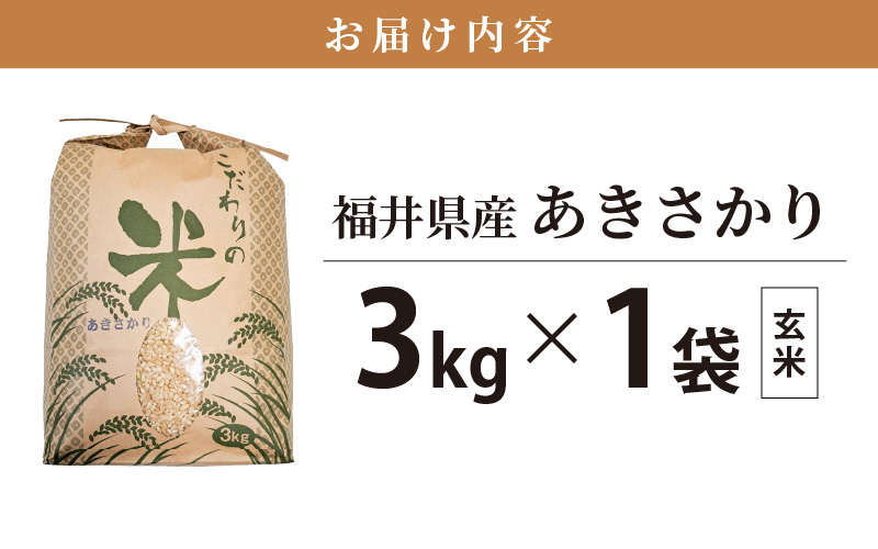 あきさかり 3kg 福井県産 コシヒカリ系統品種【玄米】【お米 アキサカリ 3キロ】 [e30-a070]