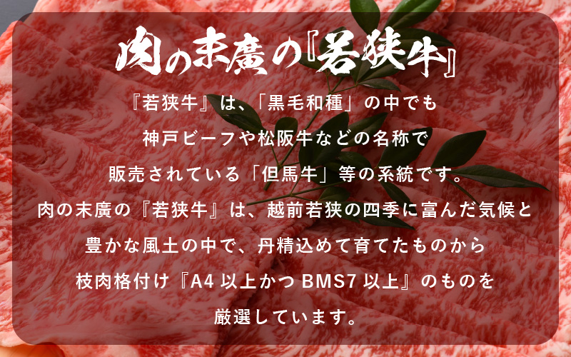 牛肉 若狭牛 しゃぶしゃぶ 用 400g 福井県産 ローススライス A4等級 以上を厳選！【黒毛和牛 黒毛 和牛】 [e02-b007]