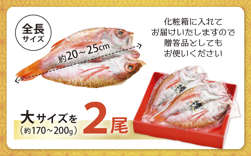 のどぐろ 開き 大サイズ × 2尾（170～200g ／ 尾）【干物 ひもの ノドグロ アカムツ 冷凍 無添加 化粧箱入】 [e04-b030]