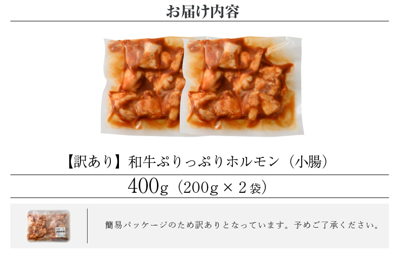 【訳あり】国産 黒毛和牛 ぷりっぷり ホルモン 400g（200g × 2袋）特製タレ味付き 小分け【 小腸 】 [e02-a015]