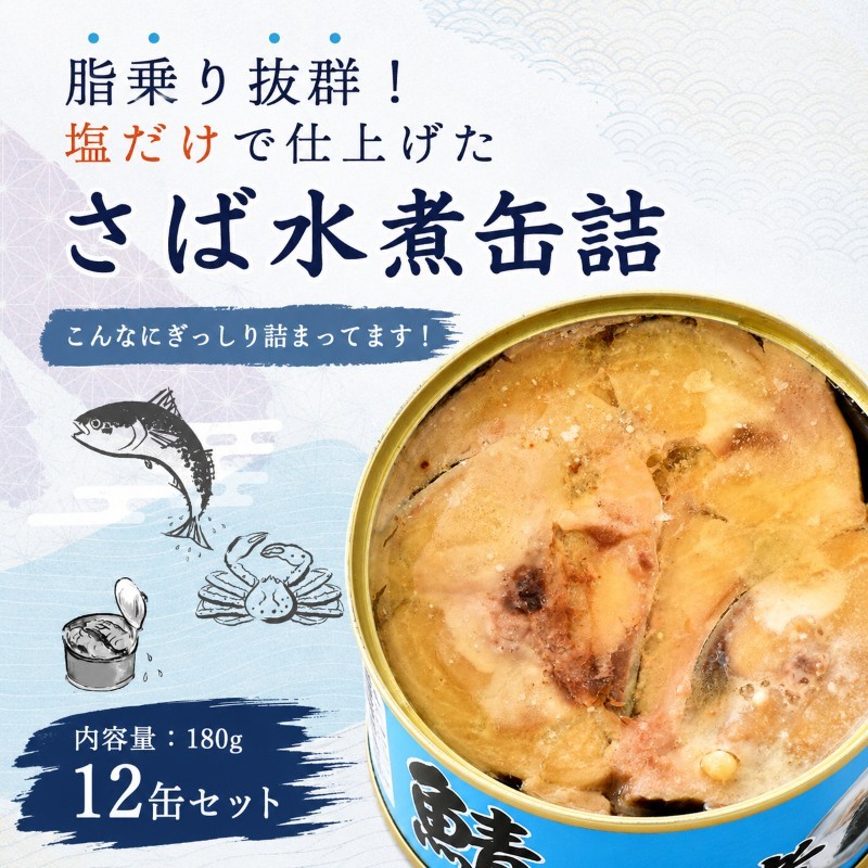 【ふるさと納税】サバ缶 水煮 12缶セット 若狭の鯖缶 さば缶 鯖缶 サバ 鯖 缶詰 水煮缶 常温保存 備蓄 まとめ買い おかず 惣菜 ごはんのお供 福井 福井県　若狭町