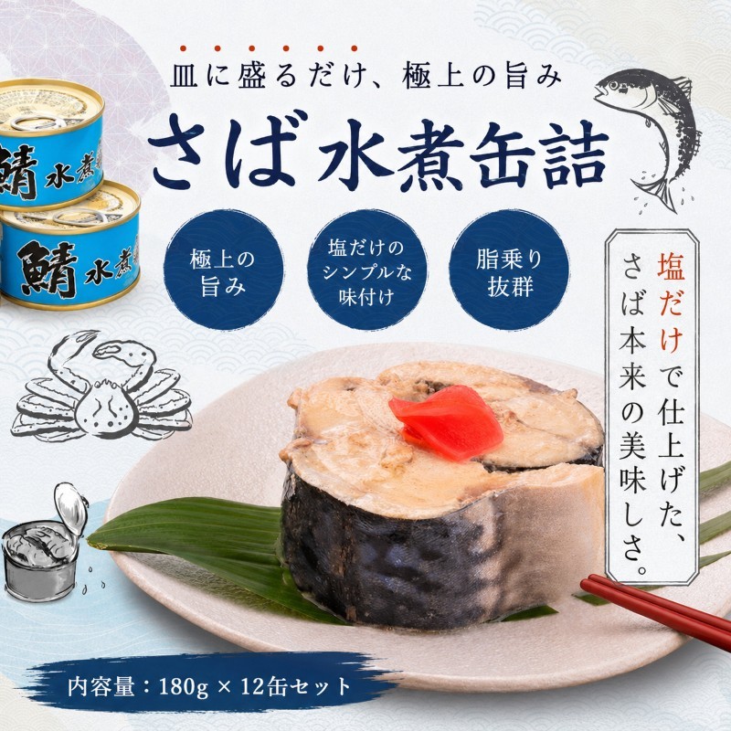 【ふるさと納税】サバ缶 水煮 12缶セット 若狭の鯖缶 さば缶 鯖缶 サバ 鯖 缶詰 水煮缶 常温保存 備蓄 まとめ買い おかず 惣菜 ごはんのお供 福井 福井県　若狭町
