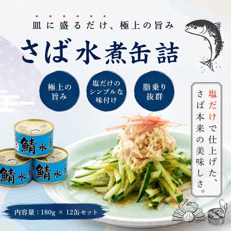 【ふるさと納税】サバ缶 水煮 12缶セット 若狭の鯖缶 さば缶 鯖缶 サバ 鯖 缶詰 水煮缶 常温保存 備蓄 まとめ買い おかず 惣菜 ごはんのお供 福井 福井県　若狭町