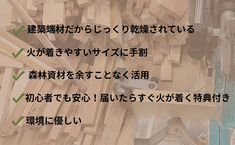 焚付材 約7～8kg 手づくり着火セット付 建築端材 乾燥 20cm 焚き火 キャンプ 薪ストーブ