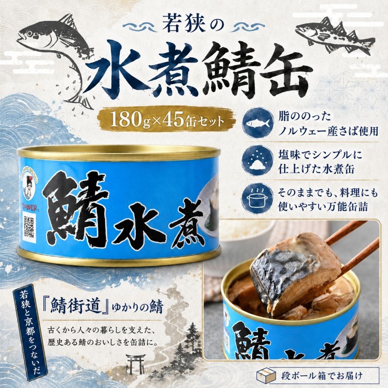 【ふるさと納税】サバ缶 水煮 45缶セット 大容量 若狭の鯖缶 さば缶 鯖缶 サバ 鯖 缶詰 水煮缶 常温保存 備蓄 まとめ買い おかず 惣菜 ごはんのお供 福井 福井県　若狭町