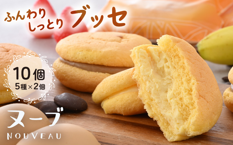ふわふわブッセ 「ヌーブ」 5種 × 各2個 （計10個入） カスタード 苺 バナナ チョコレート コーヒー【スイーツ 人気】 [e46-a001]