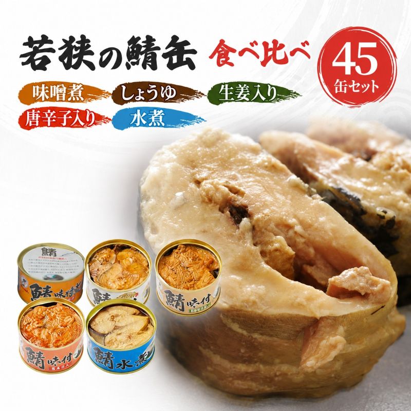 【ふるさと納税】サバ缶 食べ比べ 5種 45缶 大容量 水煮 若狭の鯖缶 さば缶 鯖缶 サバ 鯖 缶詰 常温保存 備蓄 おかず 惣菜 ごはんのお供 福井 福井県　若狭町