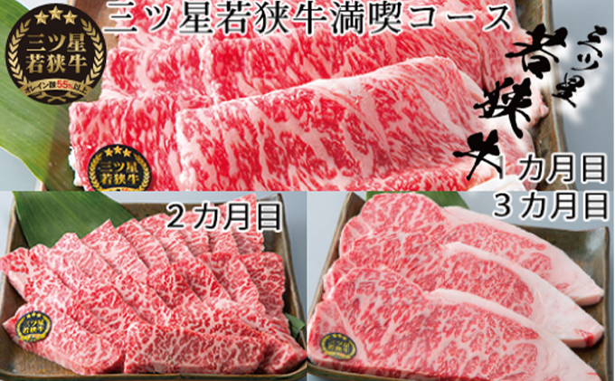 父の日 若狭牛 定期便 3ヶ月 三ツ星若狭牛満喫コース1 高島屋 選定品 ロース すき焼き すき焼き肉 カルビ 焼肉 焼き肉 BBQ バーベキュー サーロイン サーロインステーキ ステーキ肉 黒毛和牛 牛肉 牛 肉 お肉 食べ比べ 冷凍 冷凍配送 定期 3回