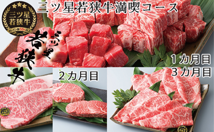 父の日 若狭牛 定期便 3ヶ月 三ツ星若狭牛満喫コース2 高島屋 選定品 サイコロステーキ ステーキ肉 イチボ ヒレ サーロイン サーロインステーキ 焼肉 焼き肉 BBQ ロース すき焼き しゃぶしゃぶ すき焼き肉 牛肉 牛 肉 お肉 食べ比べ 冷凍 定期 3回